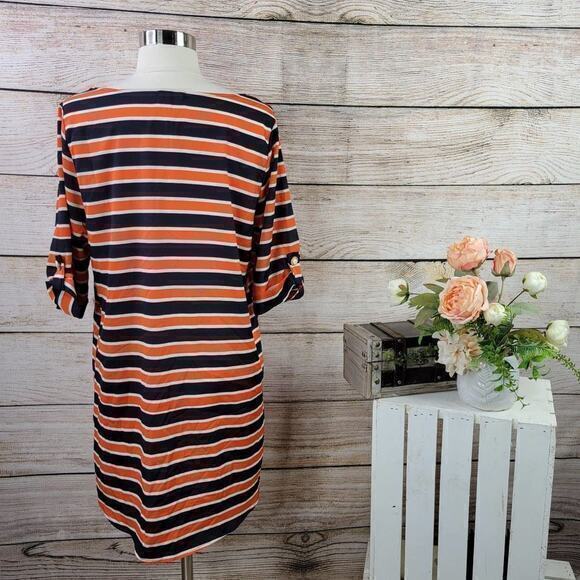 Everly Orange‎ Navy Striped Tunic Dress Large - Picture 4 of 6